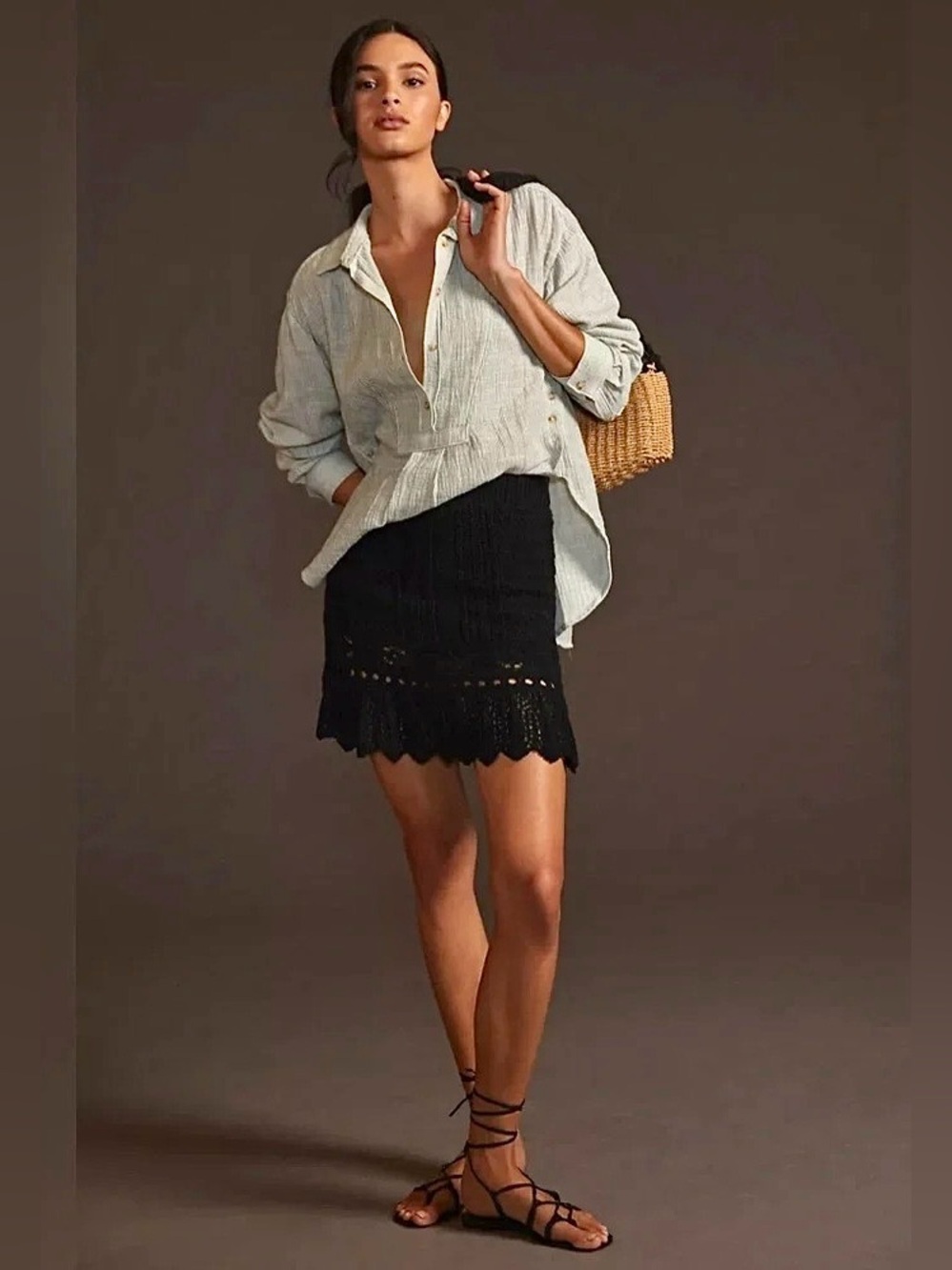 Anthropologie 100% Cotton Gauzy V Neck Striped Popover Tunic Shirt Women’s Sz L